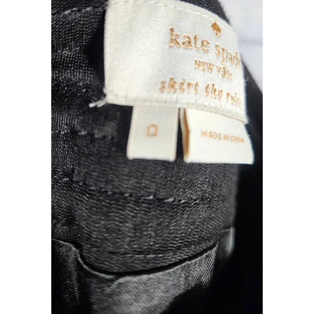 Kate Spade Black‎ Cotton Silk Sateen Front Bow Gold Zip A-line Skirt Size 0